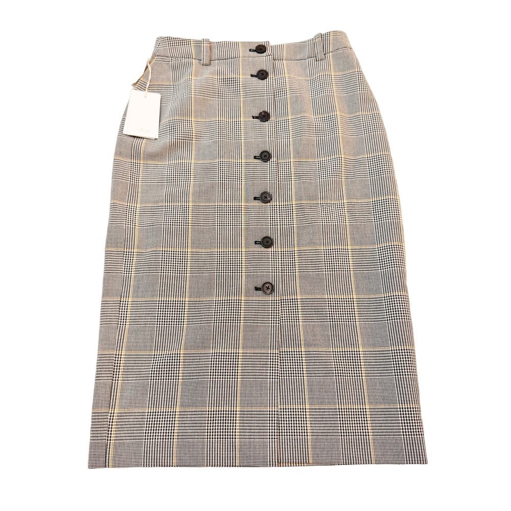 Wilfred Checked Midi Skirt in Gray and Tan with Front Buttons